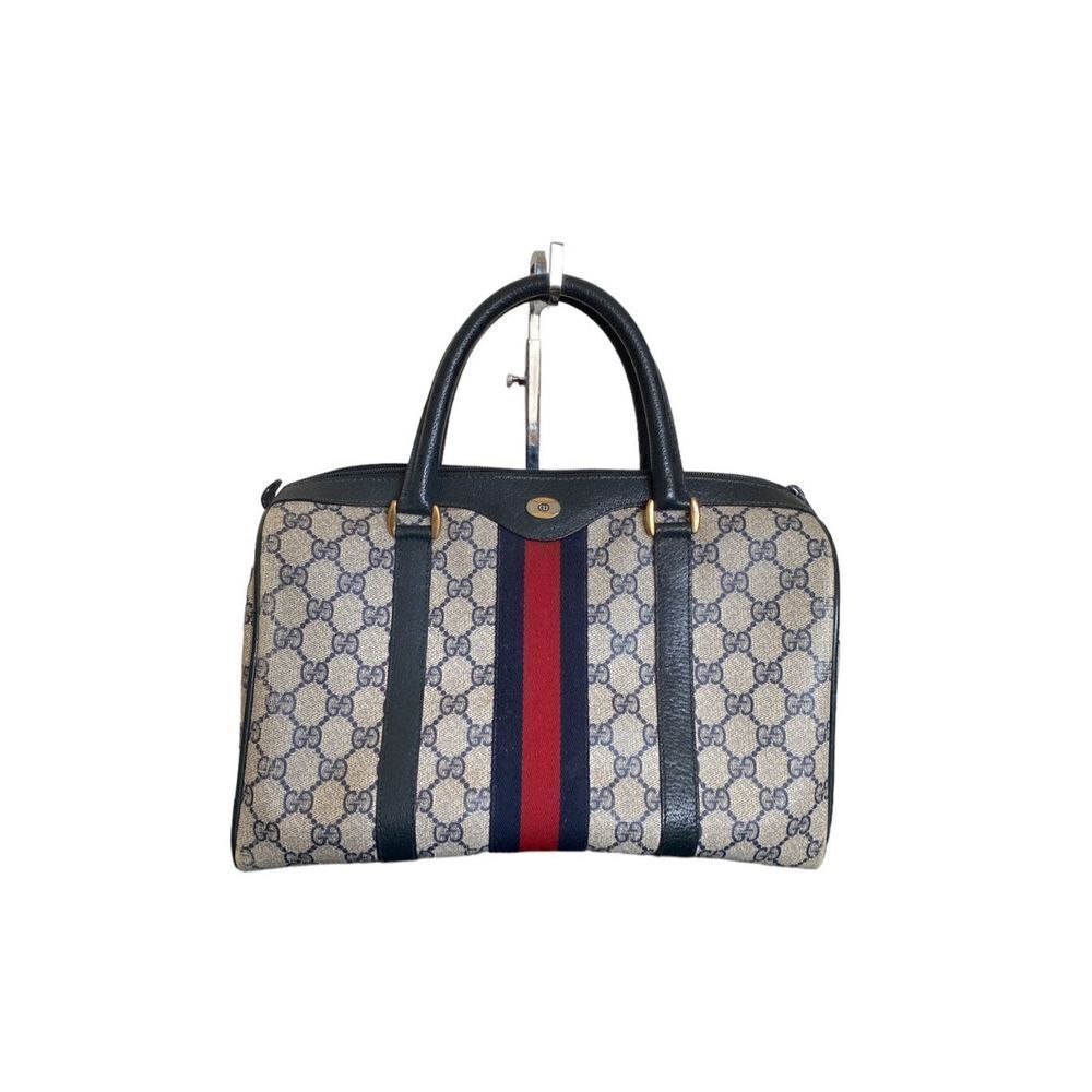 Vintage Gucci Women's Classic Monogram Web Boston Satchel Hand Bag 12.5"x6"x8"